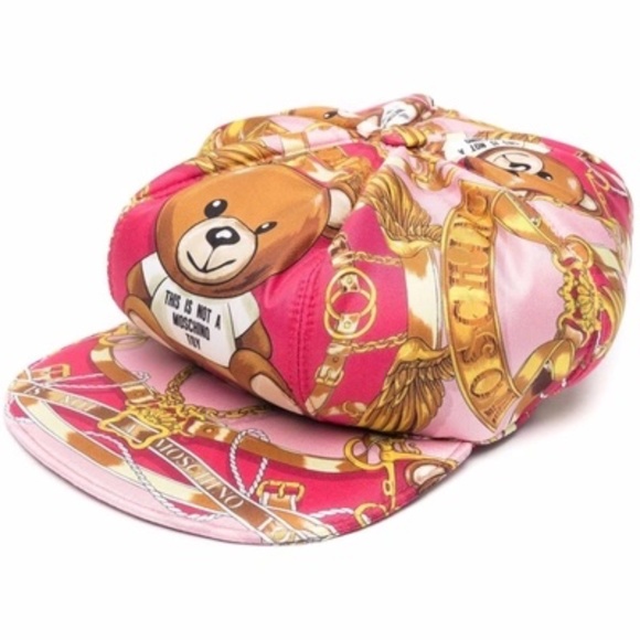 Pink Baroque-Print Teddy Cap from Moschino